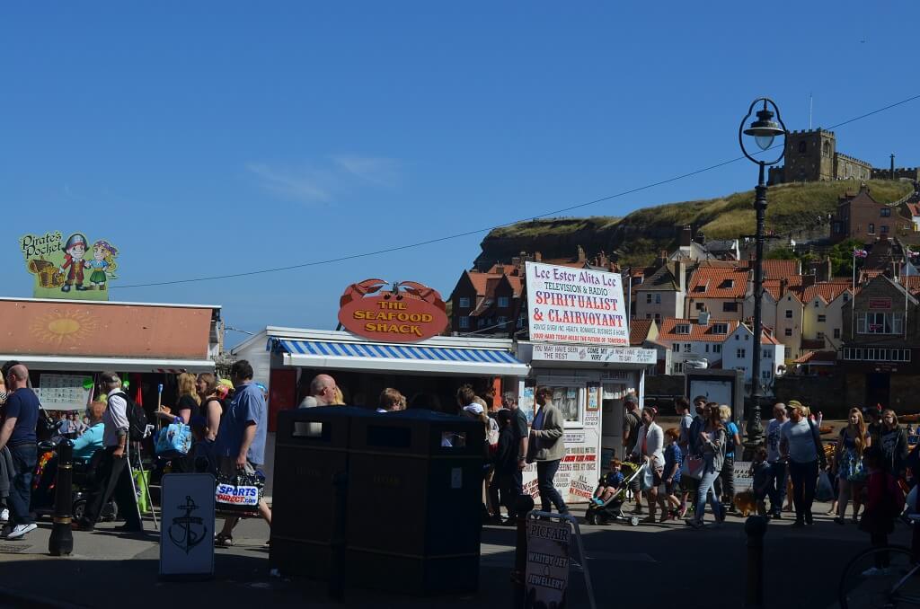 Busy stalls on the quayside in Whitby